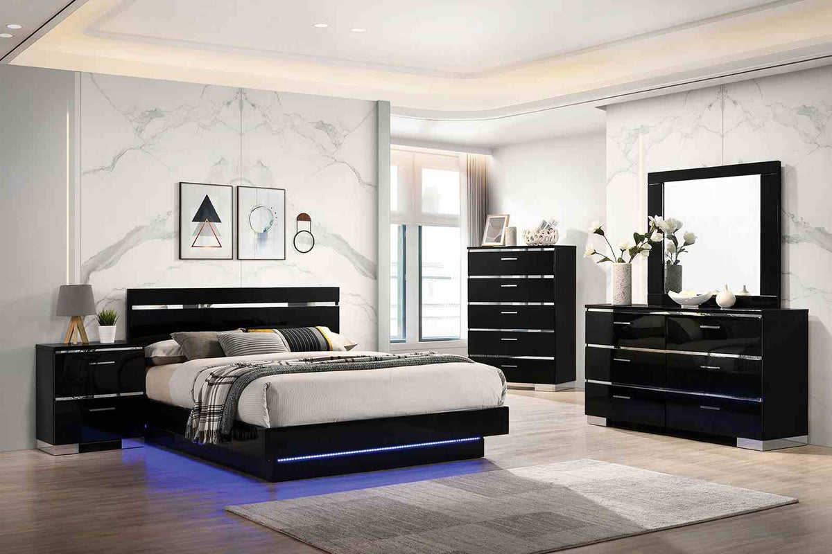 Erlach Black/Chrome 5-Piece Queen Bedroom Set from Furniture of America - Luna Furniture