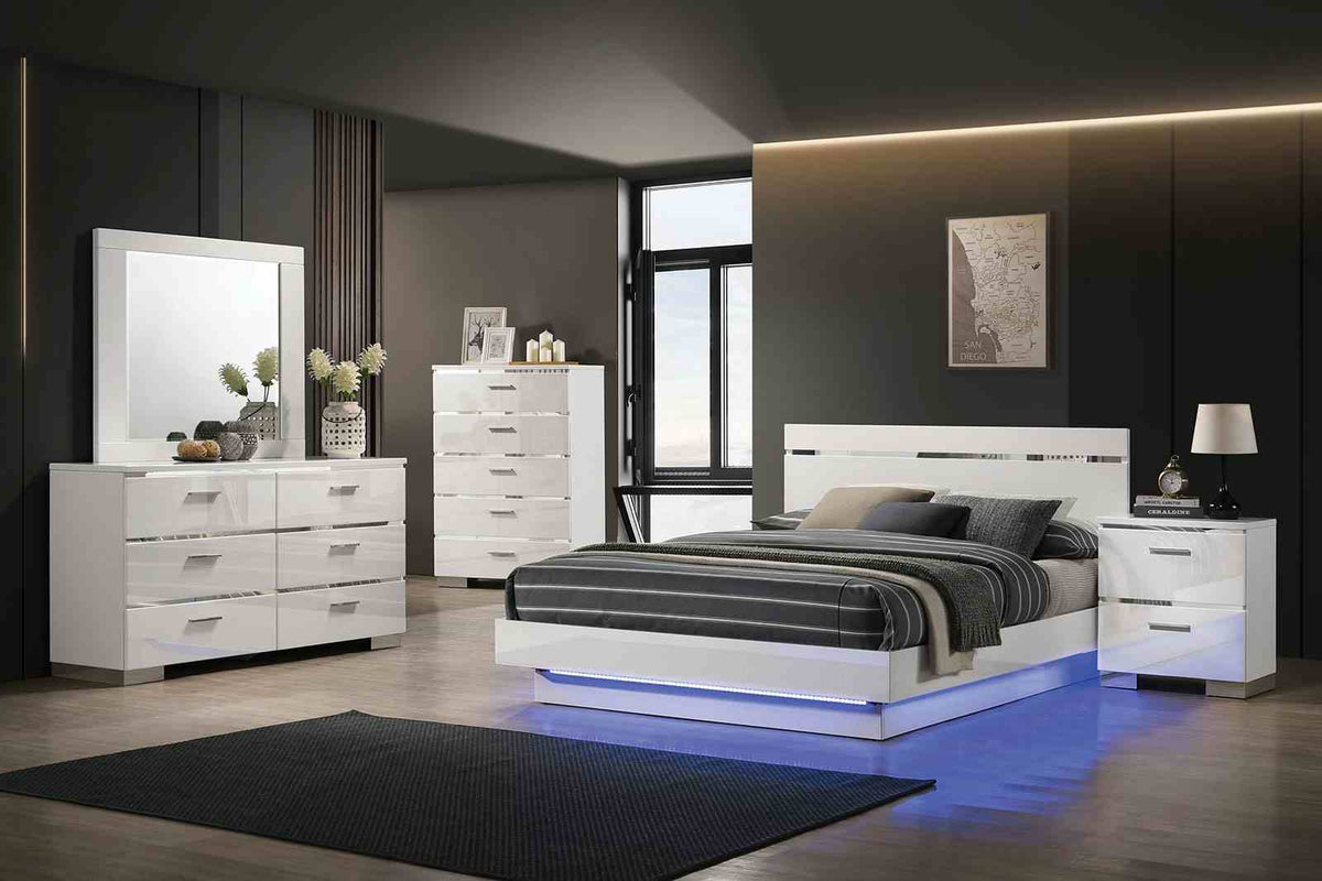 Erlach White/Chrome 5-Piece Queen Bedroom Set from Furniture of America - Luna Furniture