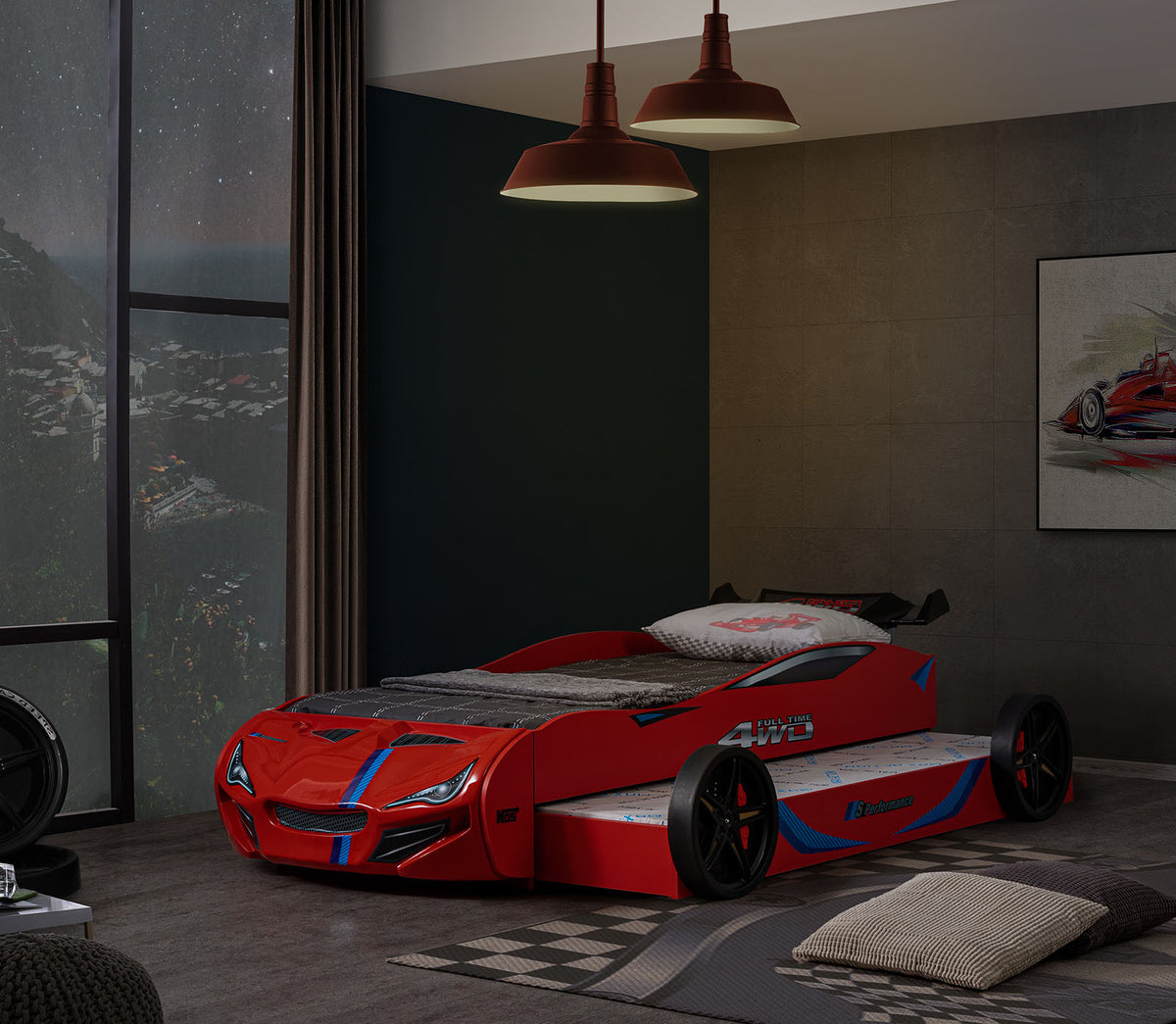 Tracklite Red Car Bed from Furniture of America - Luna Furniture