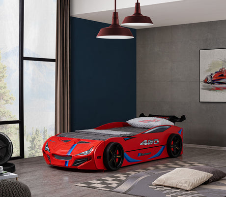Tracklite Red Car Bed from Furniture of America - Luna Furniture