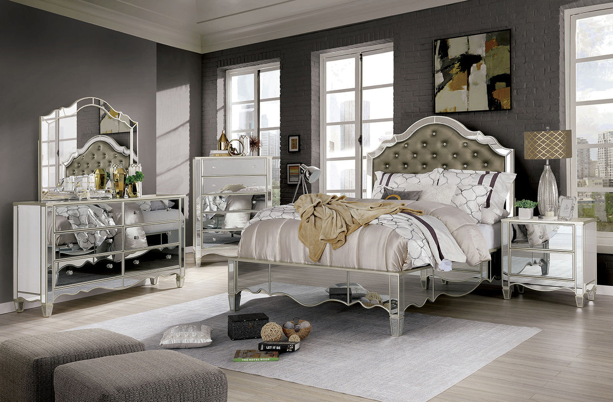 Eliora Silver Button Tufted Queen Bed from Furniture of America - Luna Furniture