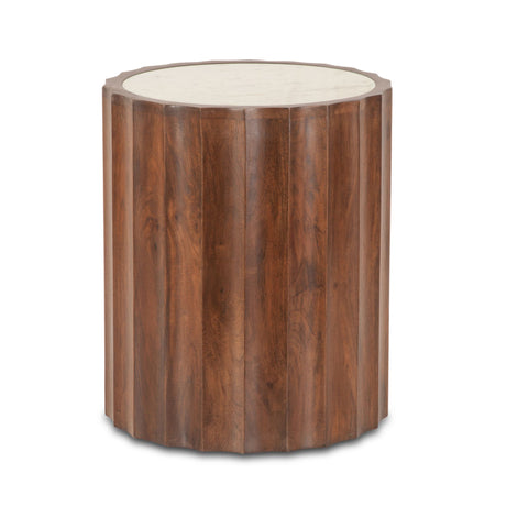 Palermo 18" Round Side Table with White Marble and Royal Brown Base from Home Trends & Design - Luna Furniture