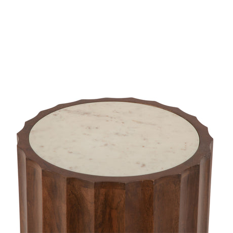 Palermo 18" Round Side Table with White Marble and Royal Brown Base from Home Trends & Design - Luna Furniture