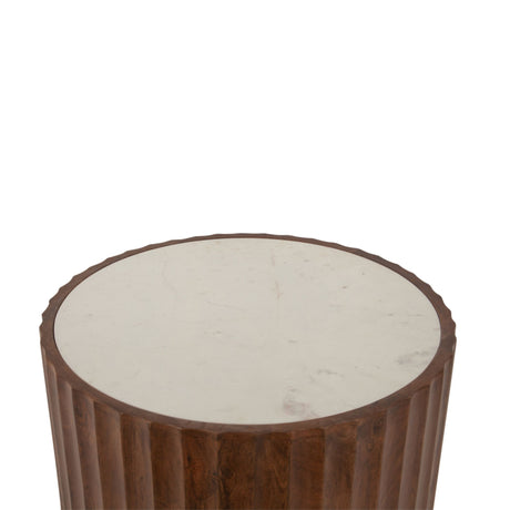 Palermo 18" Round Side Table with White Marble and Royal Brown Base from Home Trends & Design - Luna Furniture