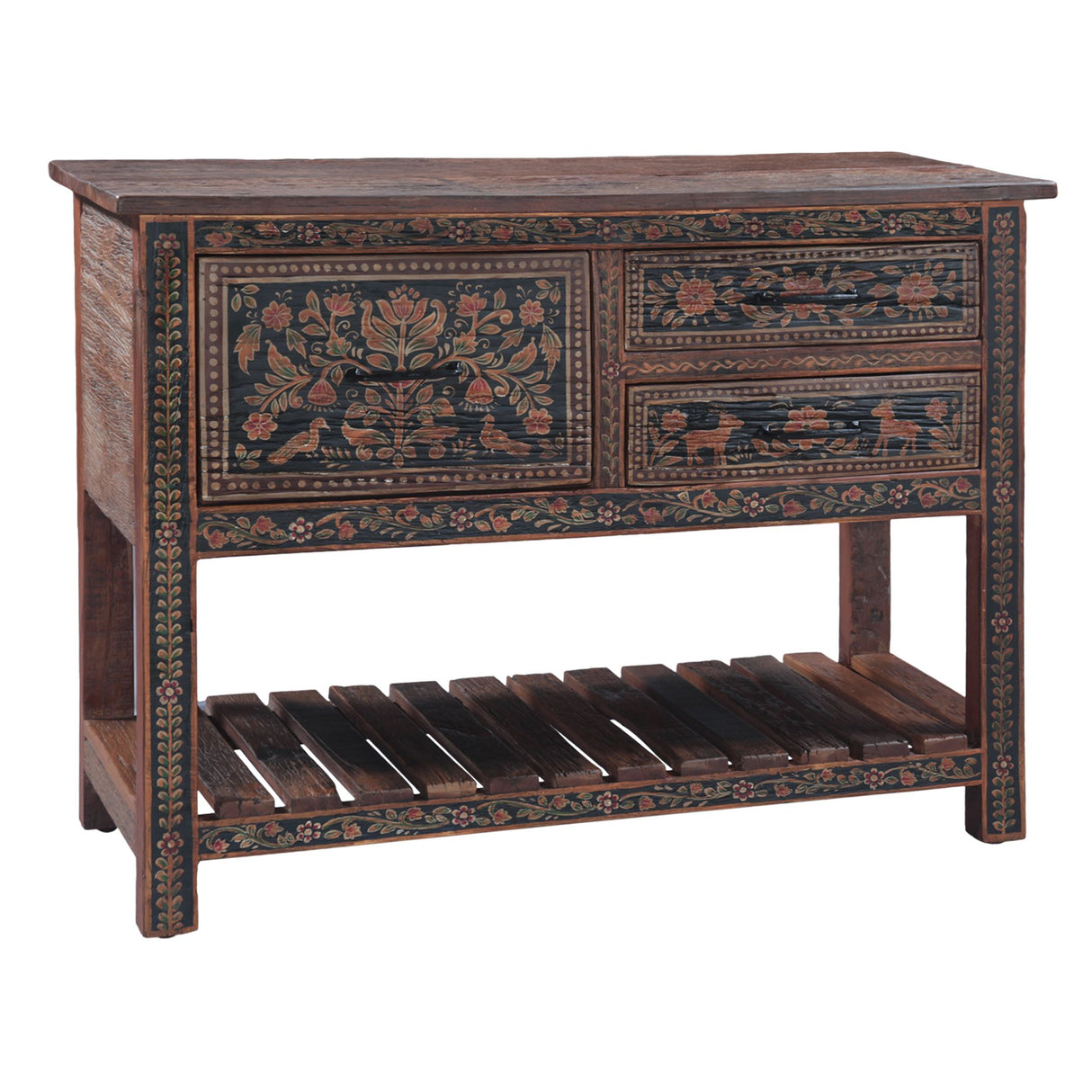 Rustic Roots 47" Hand Painted Console Table with Three Drawers