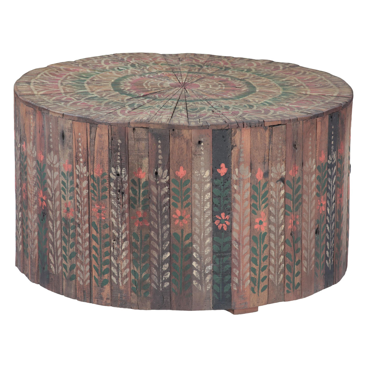 Rustic Roots 32" Hand Painted Round Coffee Table with Storage Drawer