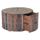 Rustic Roots 32" Hand Painted Round Coffee Table with Storage Drawer