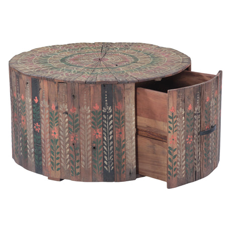 Rustic Roots 32" Hand Painted Round Coffee Table with Storage Drawer from Home Trends & Design - Luna Furniture