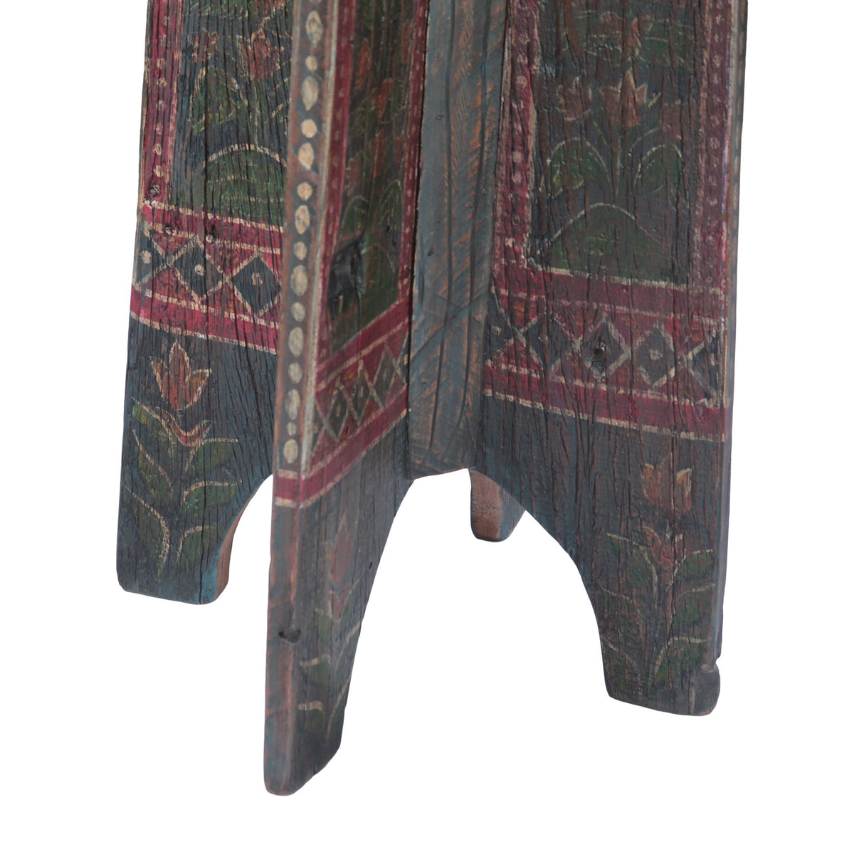 Rustic Roots side table base, hand-painted reclaimed wood pedestal, close-up detail