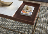 Serene 45" Coffee Table with White Marble in Walnut and Brass Base from Home Trends & Design - Luna Furniture