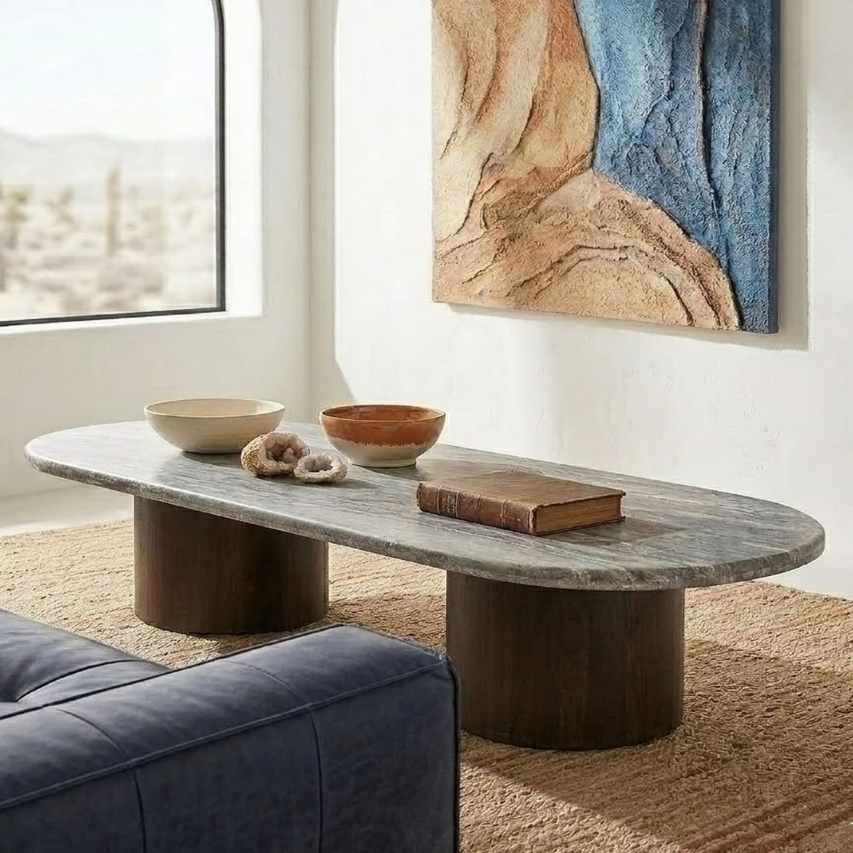 San Juan Royal Brown with Gray Travertine 75" Coffee Table from Home Trends & Design - Luna Furniture