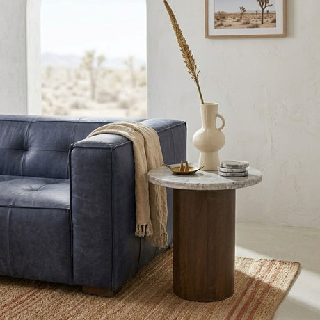 San Juan Royal Brown with Gray Travertine Top 20" Side Table from Home Trends & Design - Luna Furniture