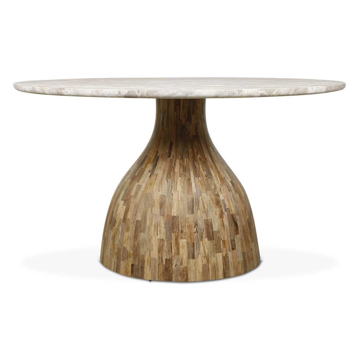 Solomon 54" Round Dining Table with Capri Beige Marble and Natural Mango Base from Home Trends & Design - Luna Furniture