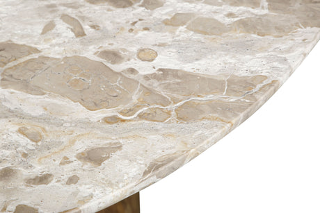 Solomon 54" Round Dining Table with Capri Beige Marble and Natural Mango Base from Home Trends & Design - Luna Furniture