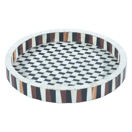 Taara Round Tray in Checkered Pattern from Home Trends & Design - Luna Furniture