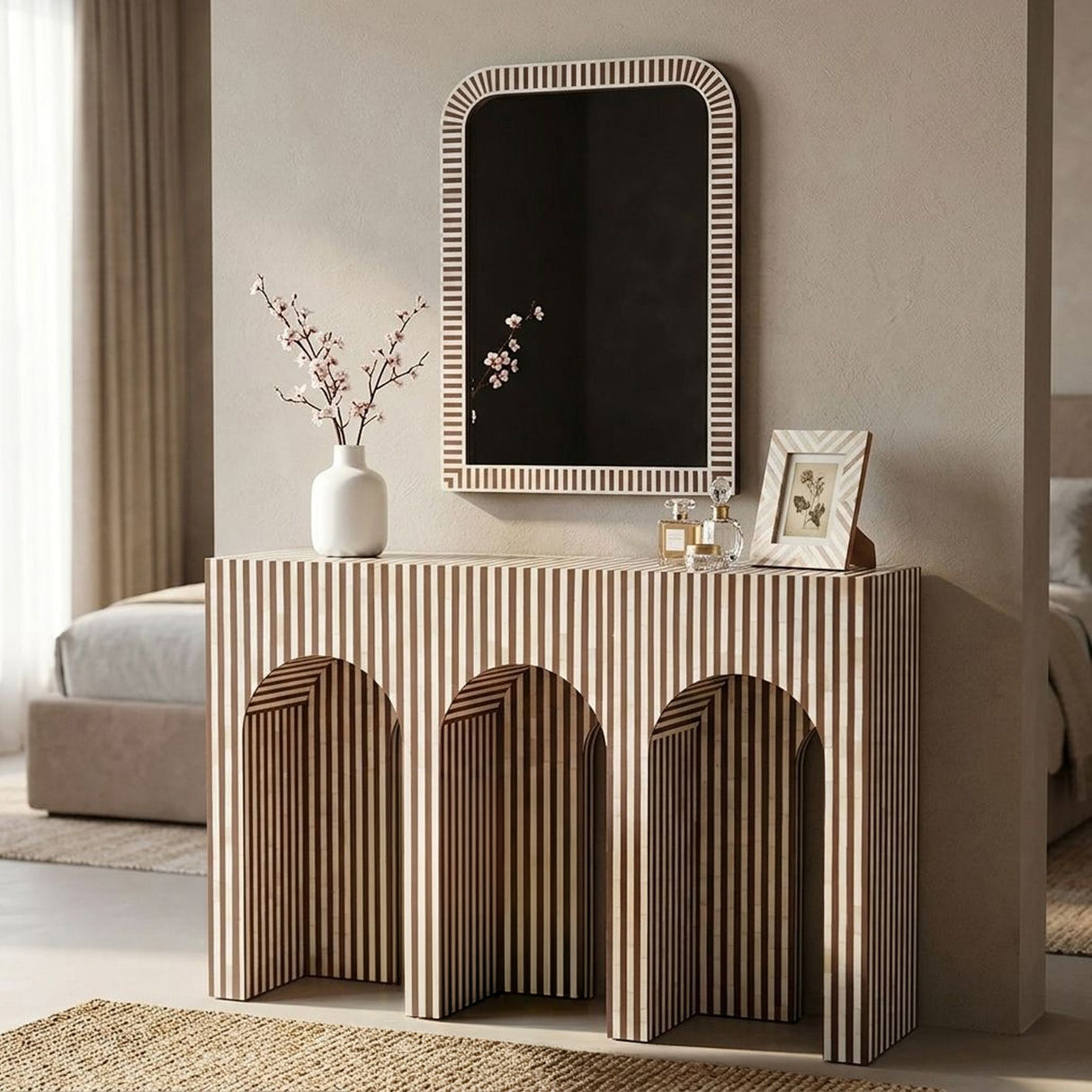 Taara 48" Arched Console Table in Brown and White Bone Inlay from Home Trends & Design - Luna Furniture
