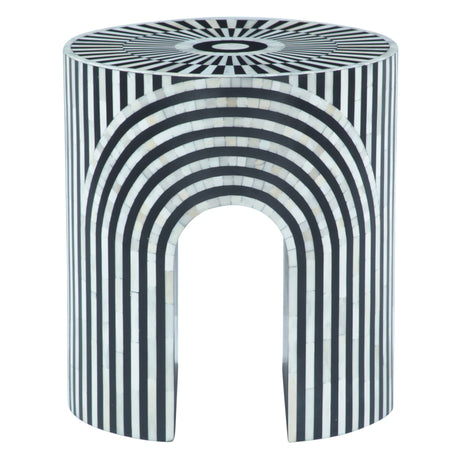 Taara 18" Round Side Table in Black and White Striped Pattern from Home Trends & Design - Luna Furniture