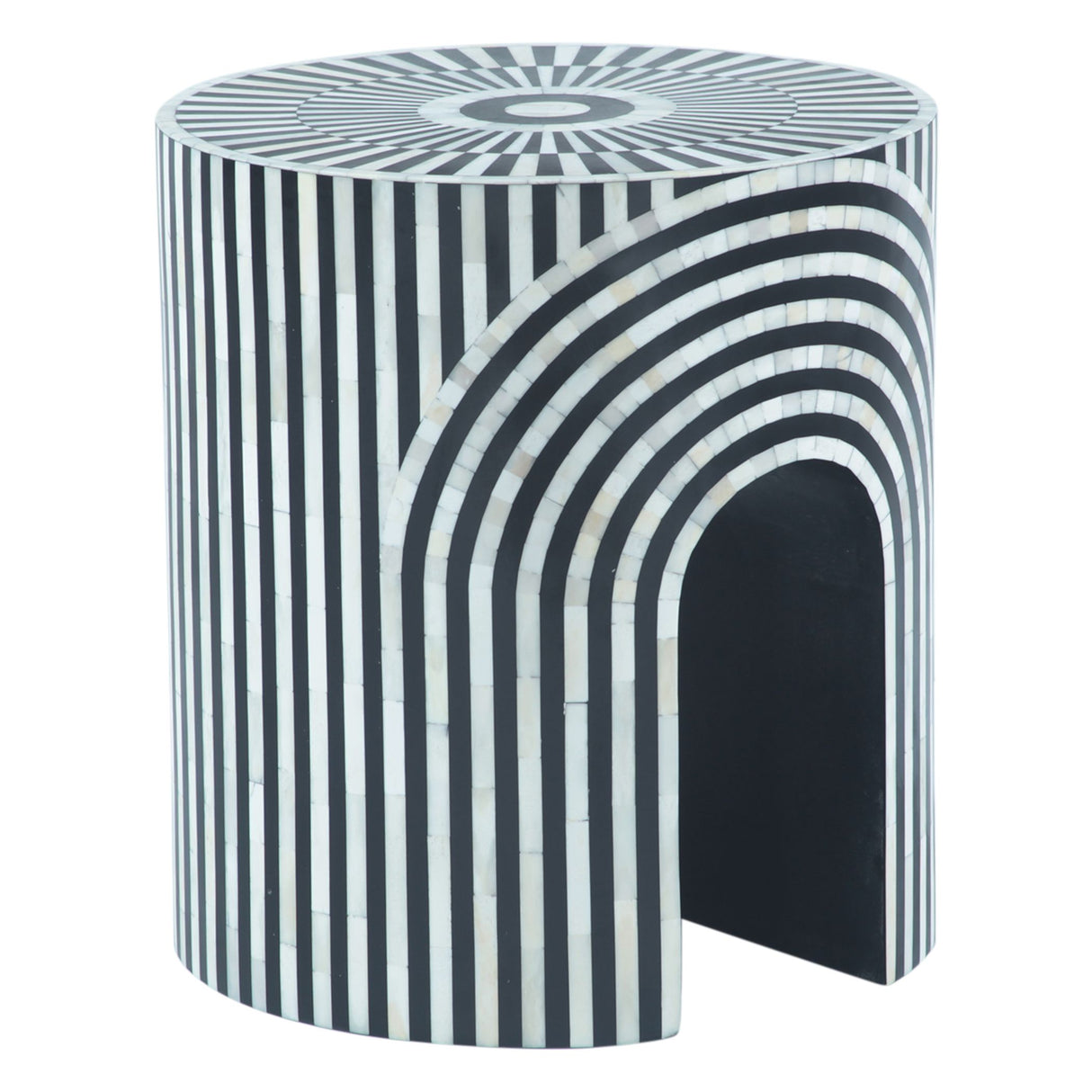Taara 18" Round Side Table in Black and White Striped Pattern from Home Trends & Design - Luna Furniture