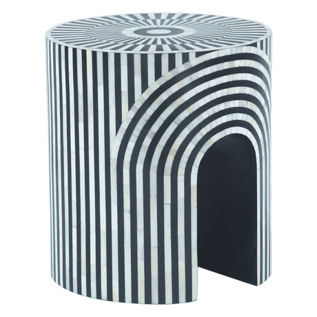 Taara 18" Round Side Table in Black and White Striped Pattern from Home Trends & Design - Luna Furniture