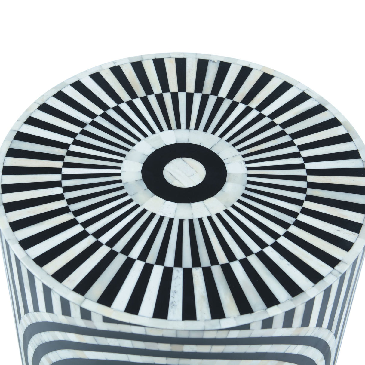 Taara 18" Round Side Table in Black and White Striped Pattern from Home Trends & Design - Luna Furniture