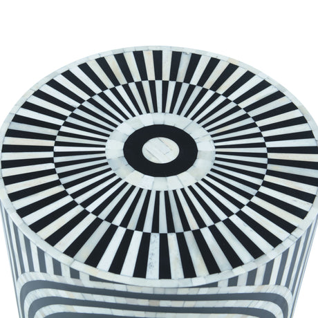Taara 18" Round Side Table in Black and White Striped Pattern from Home Trends & Design - Luna Furniture