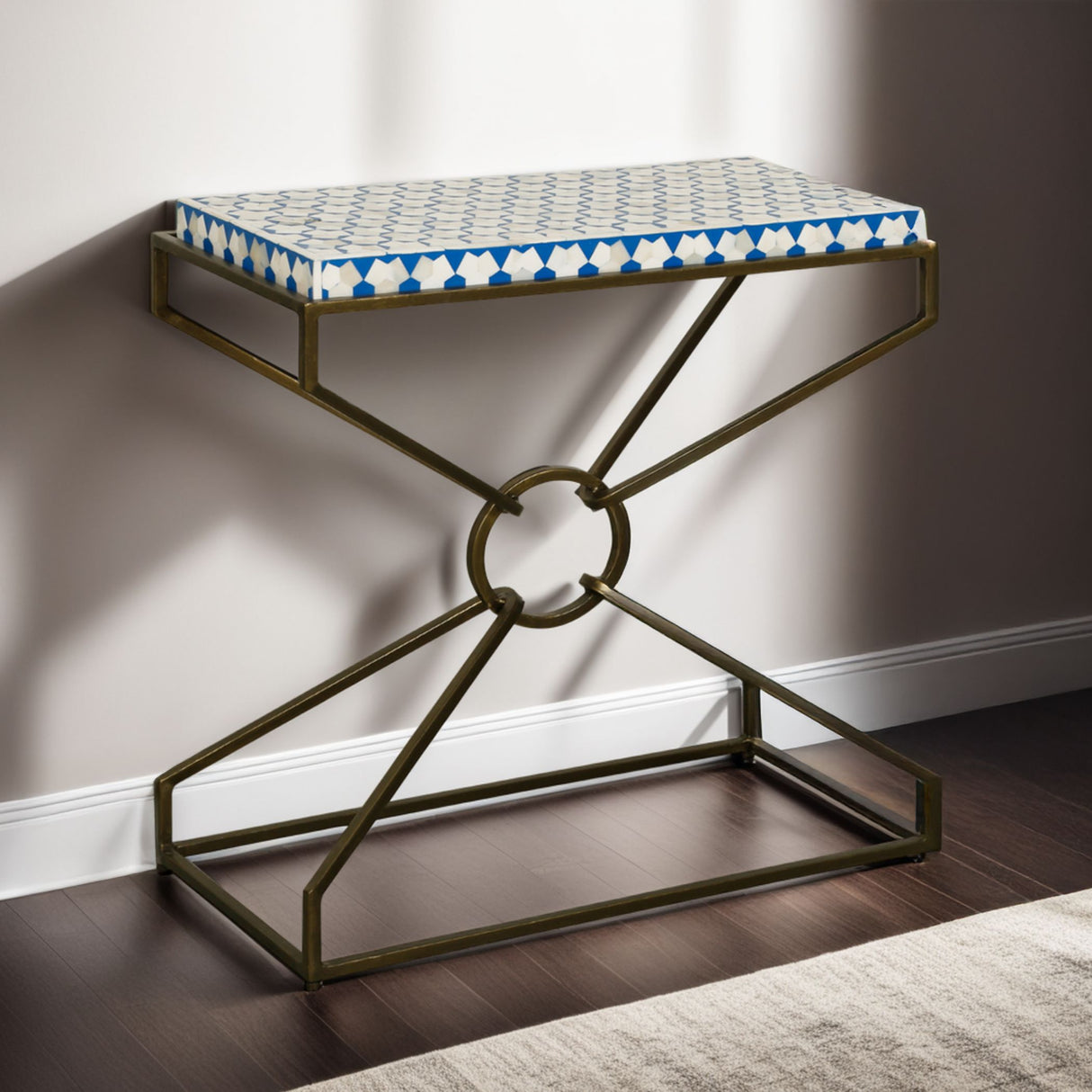 Taara 24" Side Table with Horn Inlay and Brass Base from Home Trends & Design - Luna Furniture