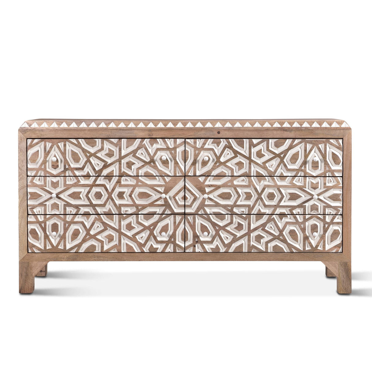 Tangiers 61" Six Drawer Dresser in Carved Natural White from Home Trends & Design - Luna Furniture