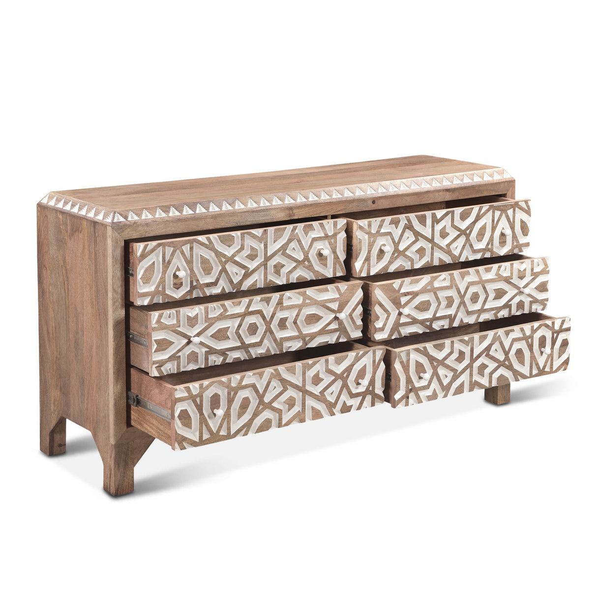 Tangiers 61" Six Drawer Dresser in Carved Natural White from Home Trends & Design - Luna Furniture