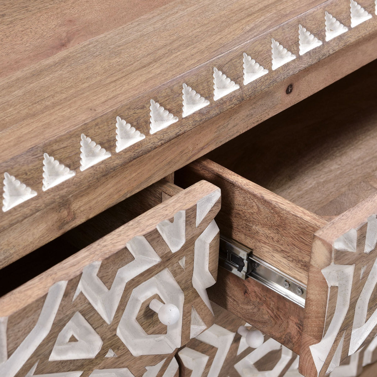 Tangiers 61" Six Drawer Dresser in Carved Natural White from Home Trends & Design - Luna Furniture
