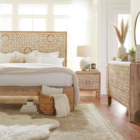 Tangiers 61" Six Drawer Dresser in Carved Natural White from Home Trends & Design - Luna Furniture