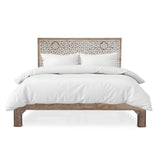 Tangiers Queen Bed in Carved Natural White from Home Trends & Design - Luna Furniture
