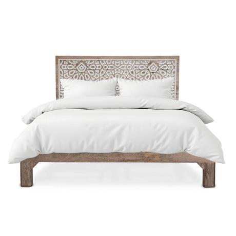 Tangiers Queen Bed in Carved Natural White from Home Trends & Design - Luna Furniture