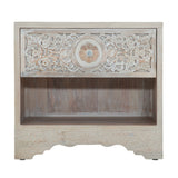 Taj 26" Nightstand with Plinth Base in Carved Heirloom White from Home Trends & Design - Luna Furniture