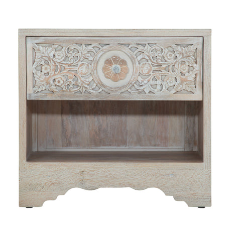 Taj 26" Nightstand with Plinth Base in Carved Heirloom White from Home Trends & Design - Luna Furniture