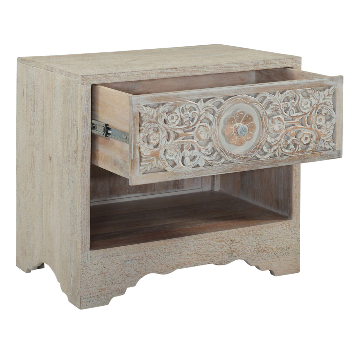 Taj 26" Nightstand with Plinth Base in Carved Heirloom White from Home Trends & Design - Luna Furniture