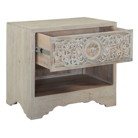 Taj 26" Nightstand with Plinth Base in Carved Heirloom White from Home Trends & Design - Luna Furniture