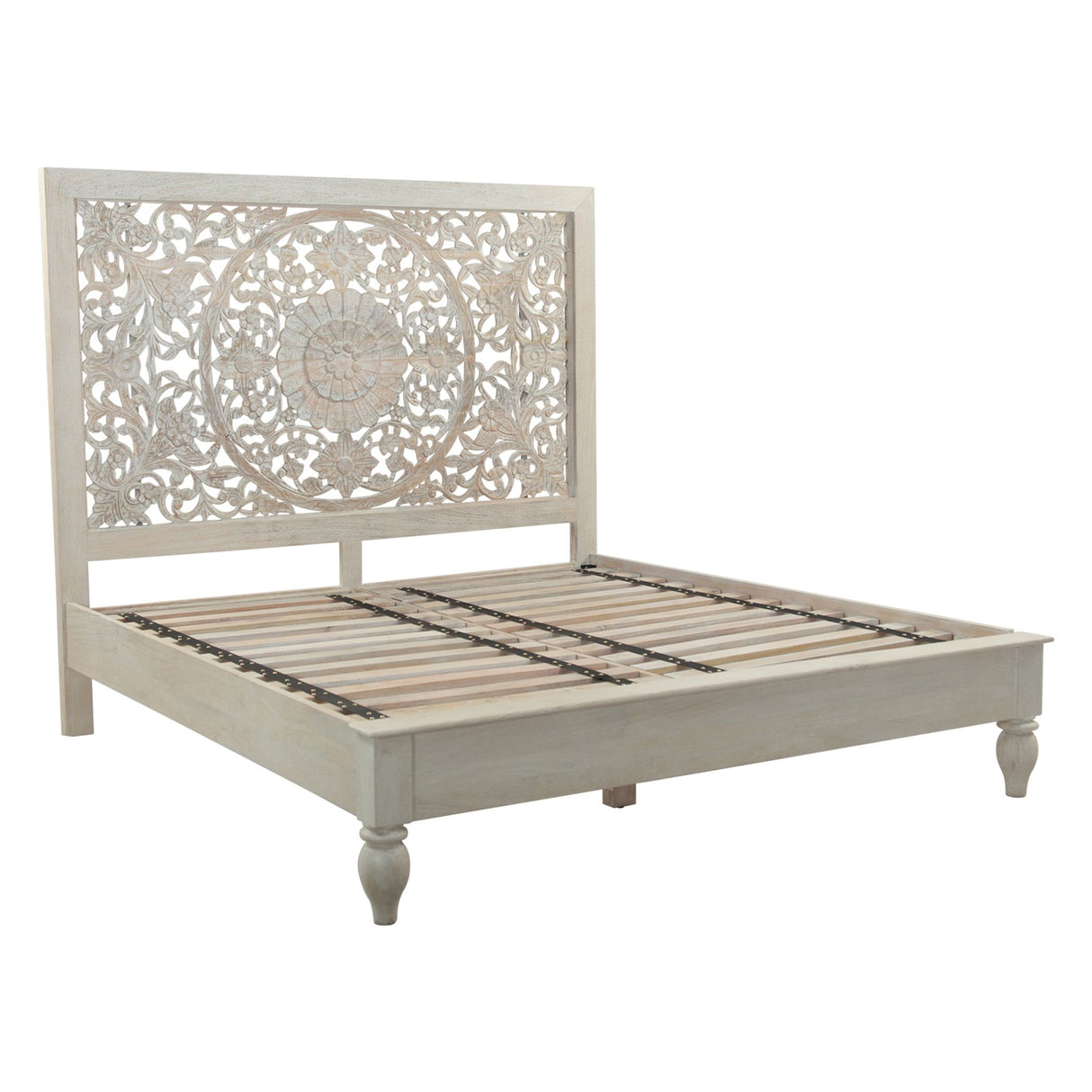 Taj King Bed in Carved Heirloom White from Home Trends & Design - Luna Furniture