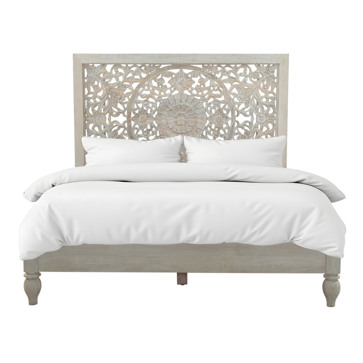 Taj King Bed in Carved Heirloom White from Home Trends & Design - Luna Furniture