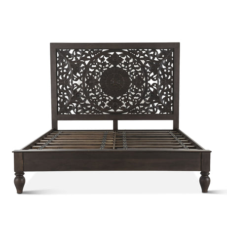 Taj King Bed in Hand Carved Vintage Brown from Home Trends & Design - Luna Furniture