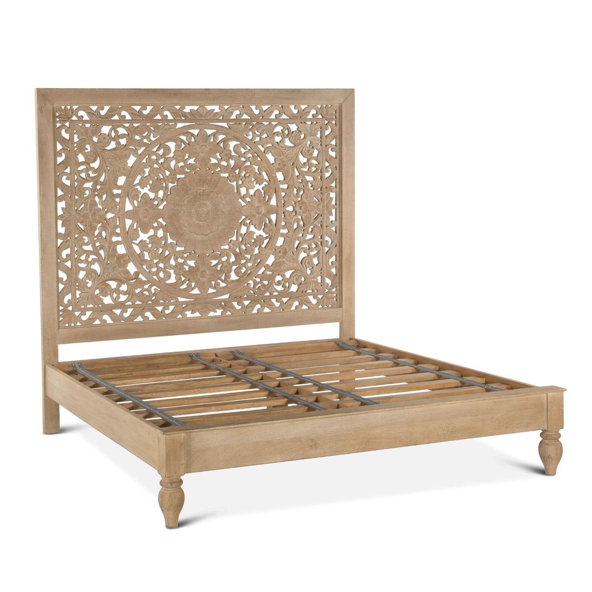 Taj King Bed in Hand Carved Whitewash from Home Trends & Design - Luna Furniture