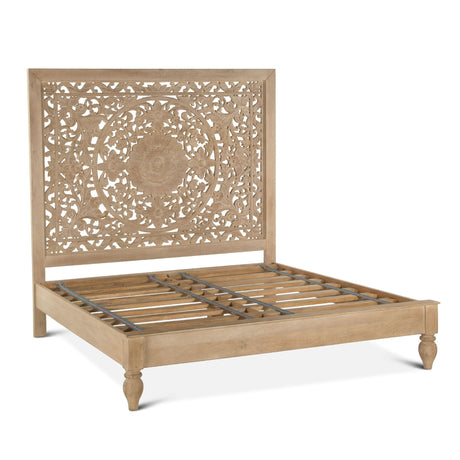 Taj King Bed in Hand Carved Whitewash from Home Trends & Design - Luna Furniture