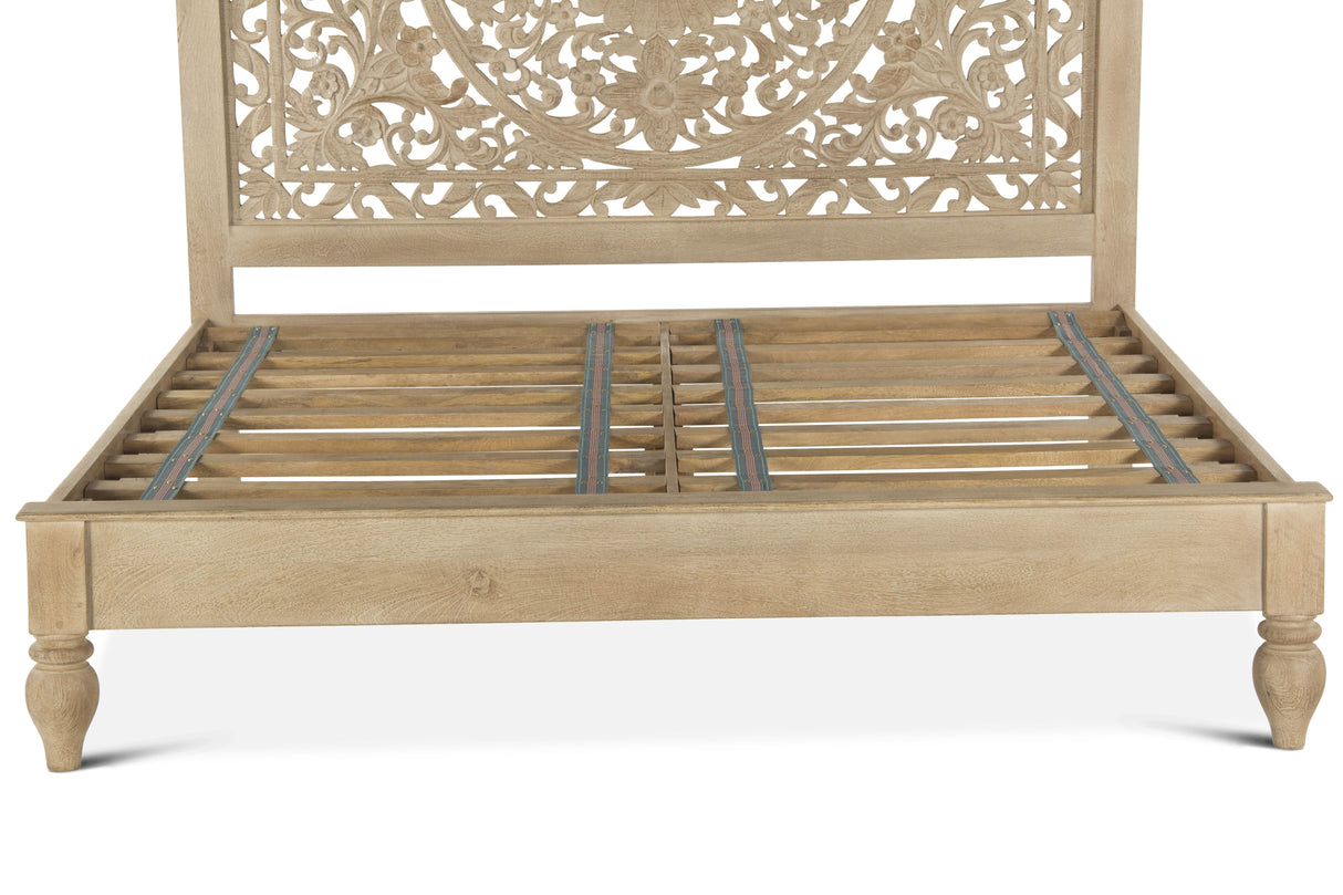 Taj King Bed in Hand Carved Whitewash from Home Trends & Design - Luna Furniture
