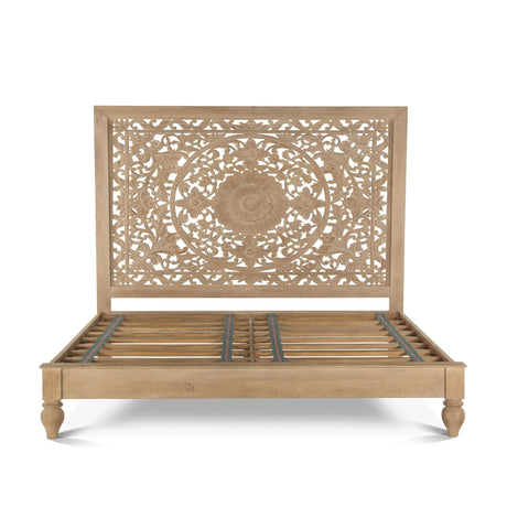 Taj Queen Bed in Hand Carved Whitewash from Home Trends & Design - Luna Furniture