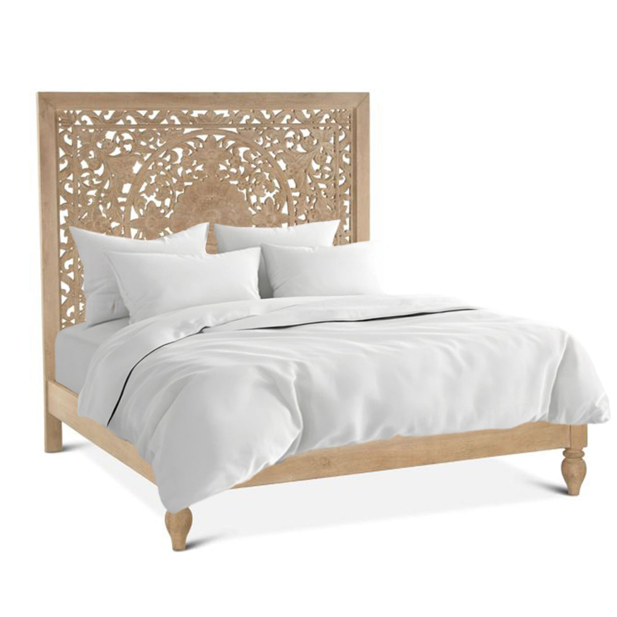 Taj Queen Bed in Hand Carved Whitewash from Home Trends & Design - Luna Furniture