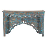 Tribal 59" Teal Carved Wood Console Table