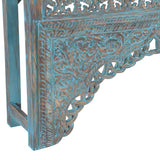 Tribal 59" Teal Carved Wood Console Table