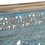 Tribal 59" Teal Carved Wood Console Table