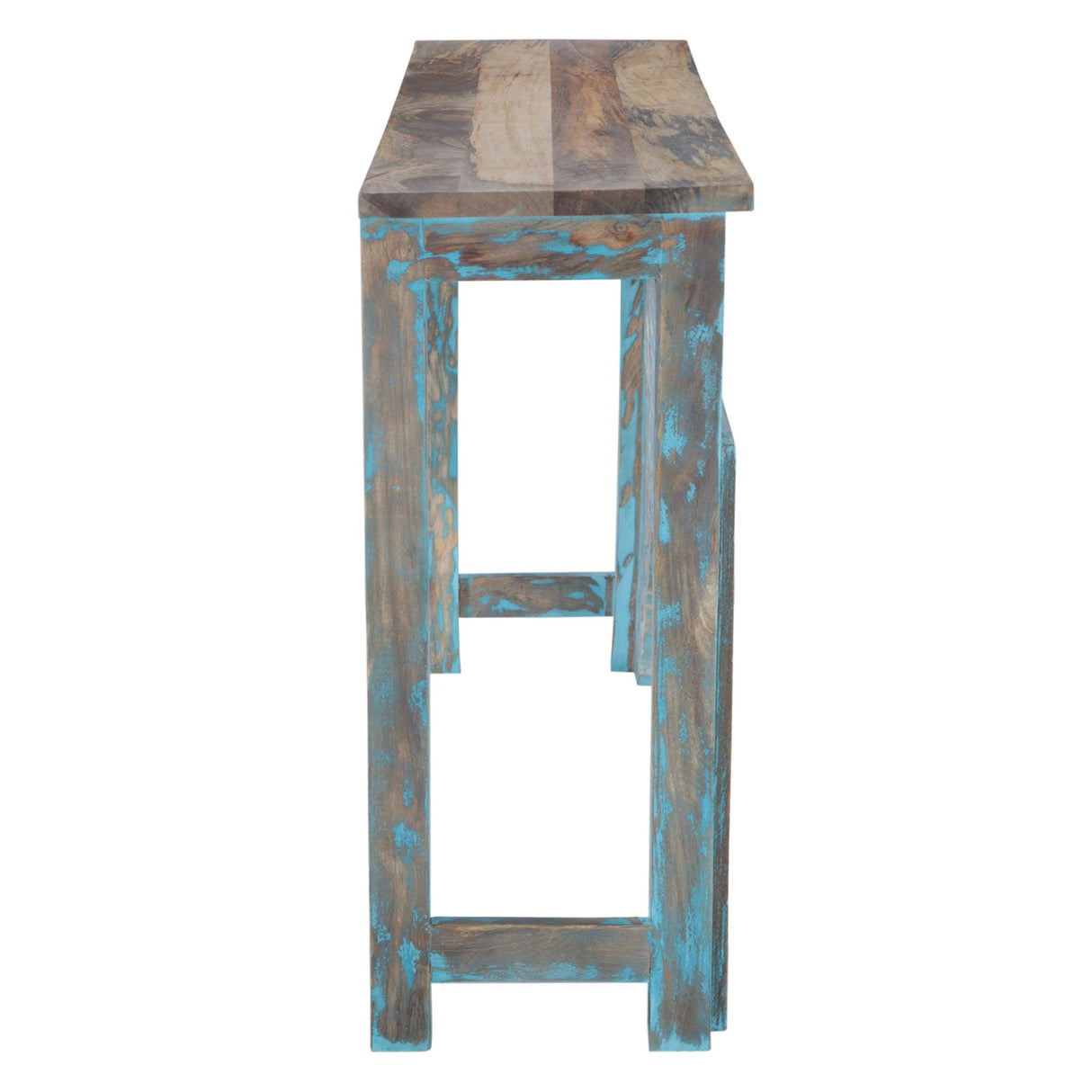 Tribal 59" Teal Carved Wood Console Table