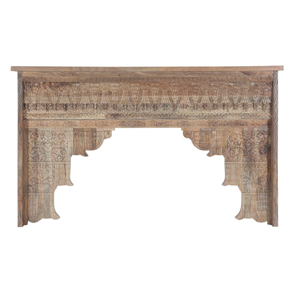 Tribal 59" Natural Carved Wood Console Table