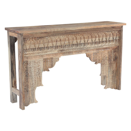Tribal 59" Natural Carved Wood Console Table from Home Trends & Design - Luna Furniture